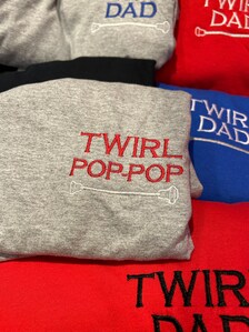 Twirl Dad Embroidered T-shirt | Majorette or Baton Twirler Grandpa Apparel | Twirling Papa Pops Papaw Pawpaw