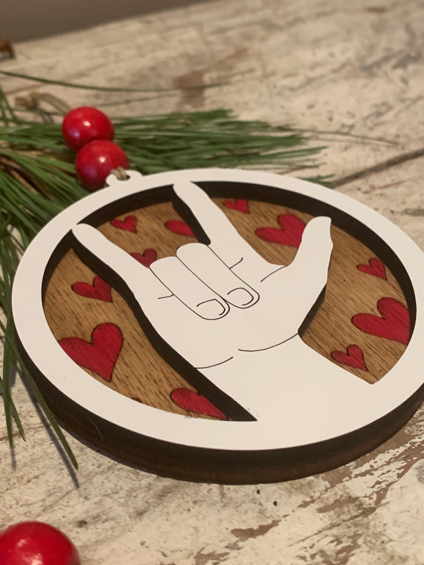 American Sign Language ASL I Love You Christmas Tree Ornament | Gift for hearing Impaired | Hand Sign Language Ornament