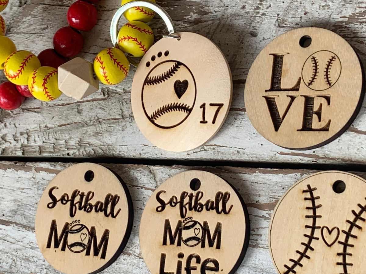 Personalized Softball Wristlet Keychain with Wood disc for Player or Mom | Gift for Softball Lover