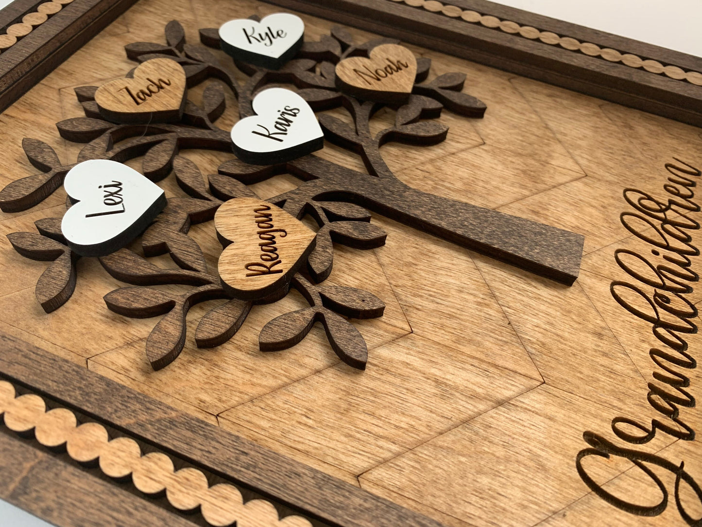 Personalized Family Tree Hearts Wall Decor | Mother’s Day gift | Grandkids Names Sign | Custom Gift for Grandma or Mom | Love Grows Here