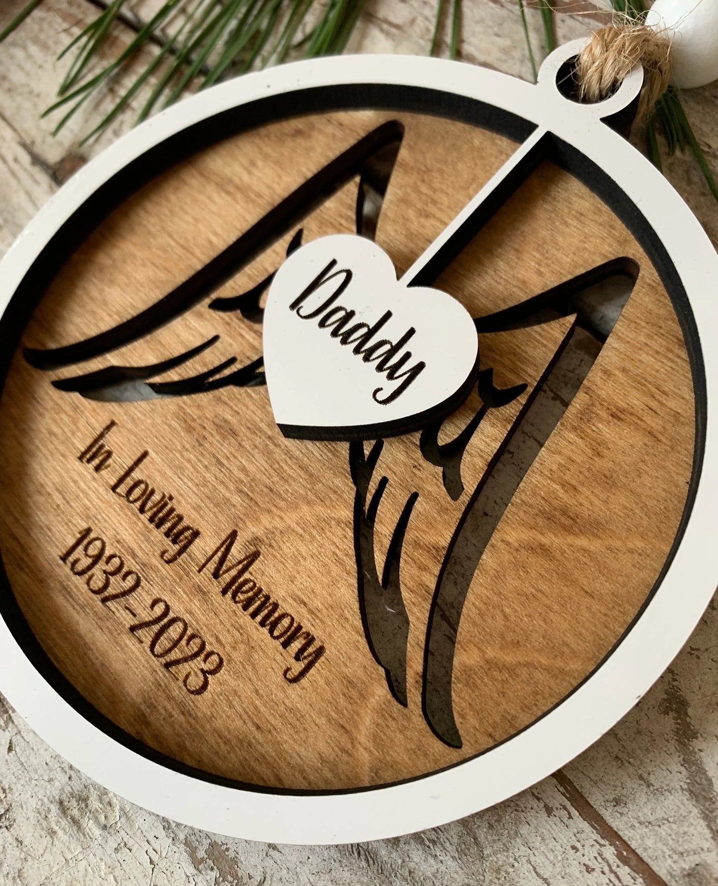 Personalized Angel Wings and Hanging Heart Memorial Christmas Tree Ornament | Sympathy Ornament | Loved One Memorial | Remembrance Ornament