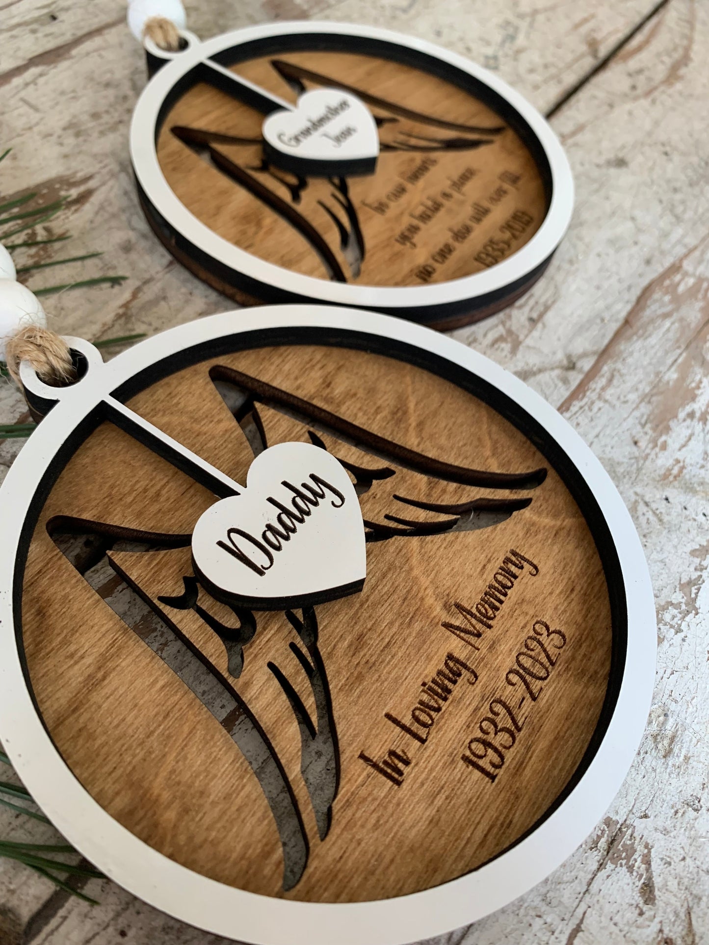 Personalized Angel Wings and Hanging Heart Memorial Christmas Tree Ornament | Sympathy Ornament | Loved One Memorial | Remembrance Ornament