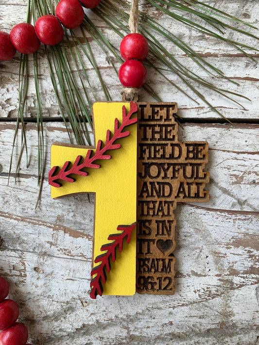 Religious Softball Christmas Tree Ornament | Psalm 96:12 | Softball Cross | Gift for Softball Player | Christian Softball Ornament