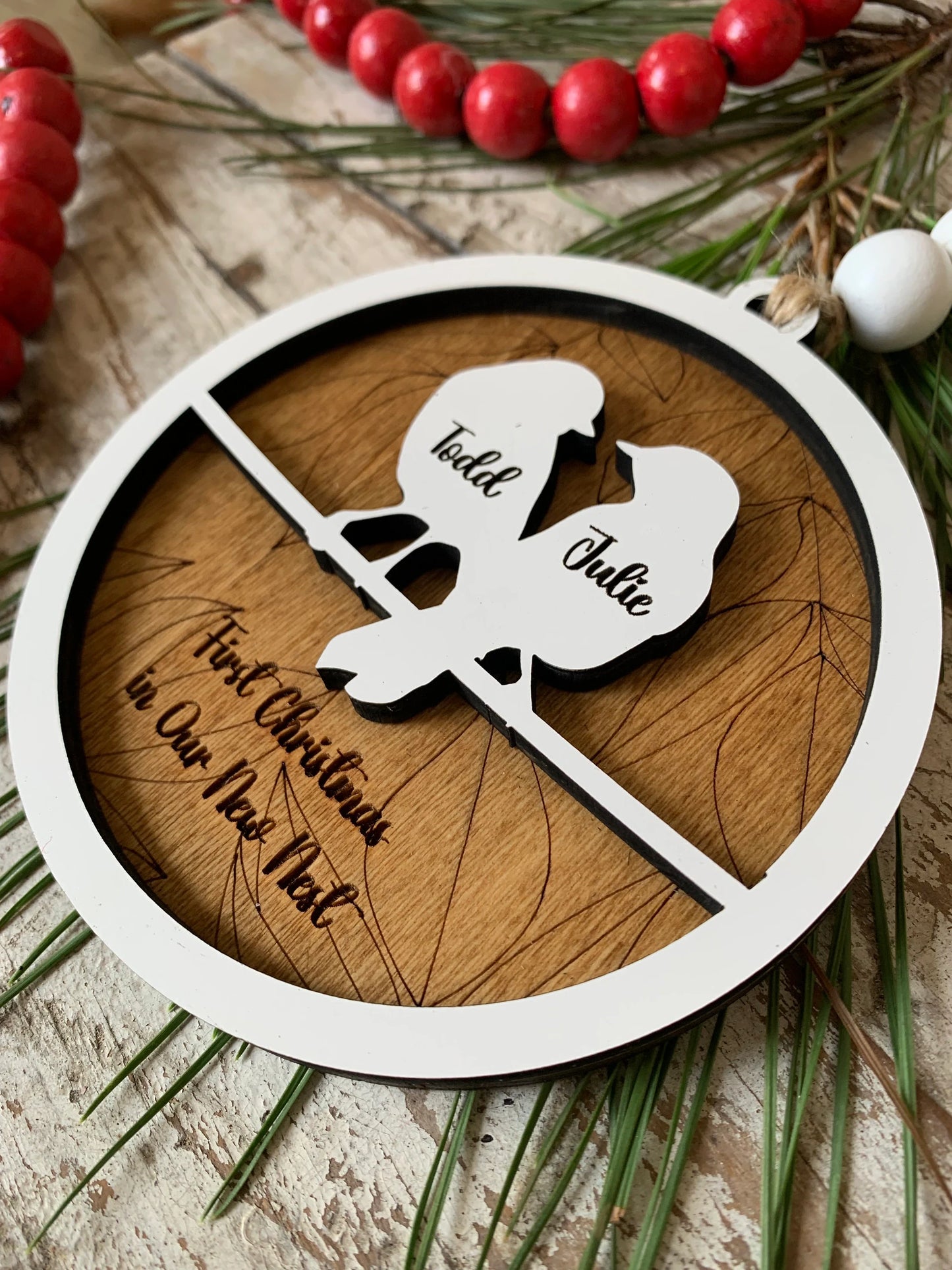 Personalized Love Birds Christmas Tree Ornament | Mr. and Mrs. Ornament | Wedding Gift | Gift for Newlyweds | Engagement Ornament | Our Nest