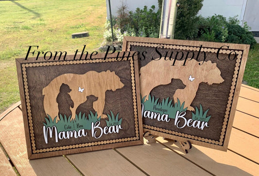 Mama Bear with Kids Names Sign | Custom Mothers Day Gift for Mom of up to 5 Cubs | Personalized Gift for Mother