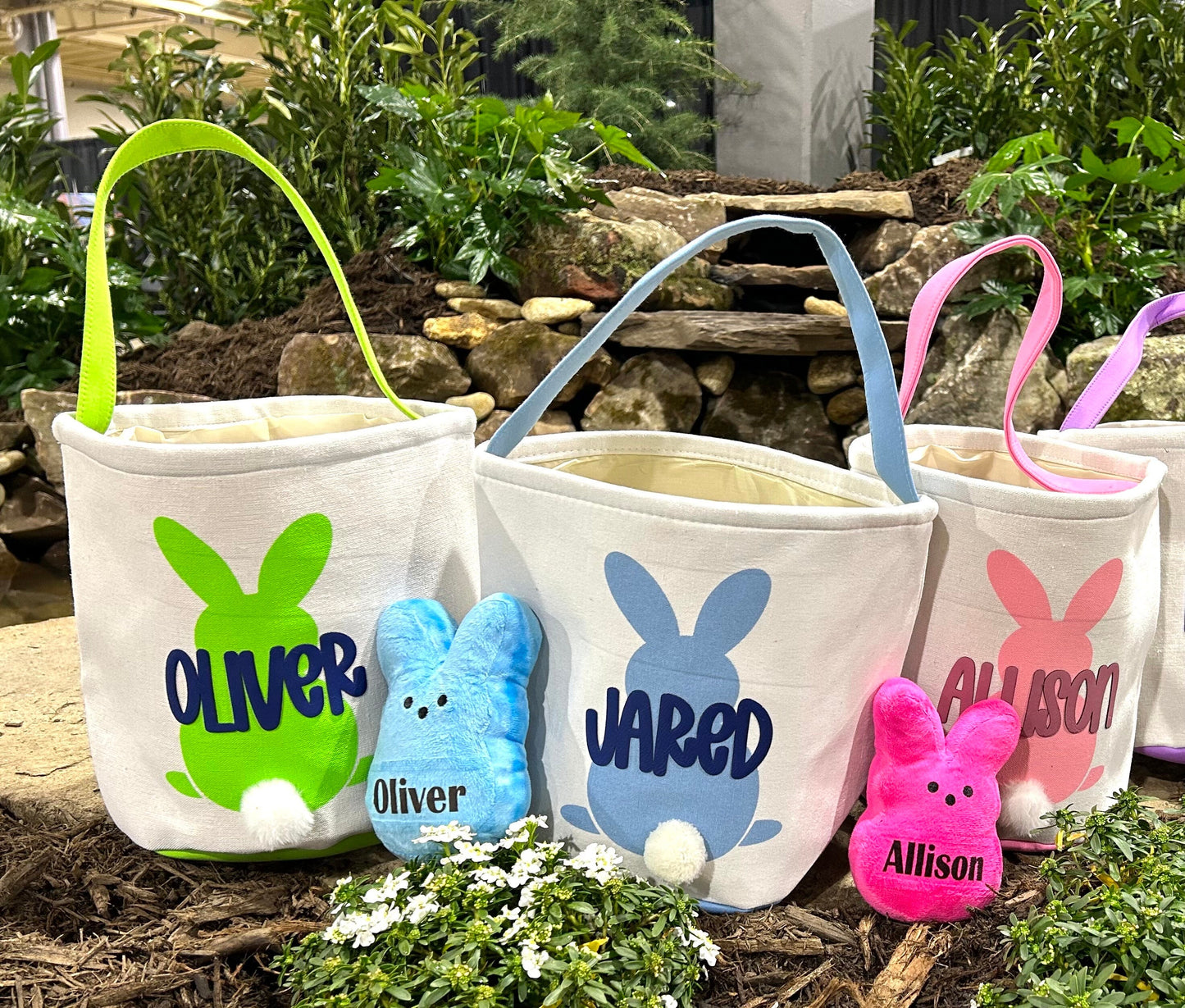 Personalized Easter Egg Hunt Basket for Boys and Girls | Kids Name Basket | Baby Custom Peeps Plush Bunny | Easter Basket