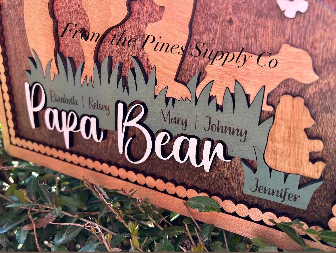 Papa Bear with Kids Names Sign | Custom Fathers Day Gift for Dad of up to 5 Cubs | Personalized Gift for Father