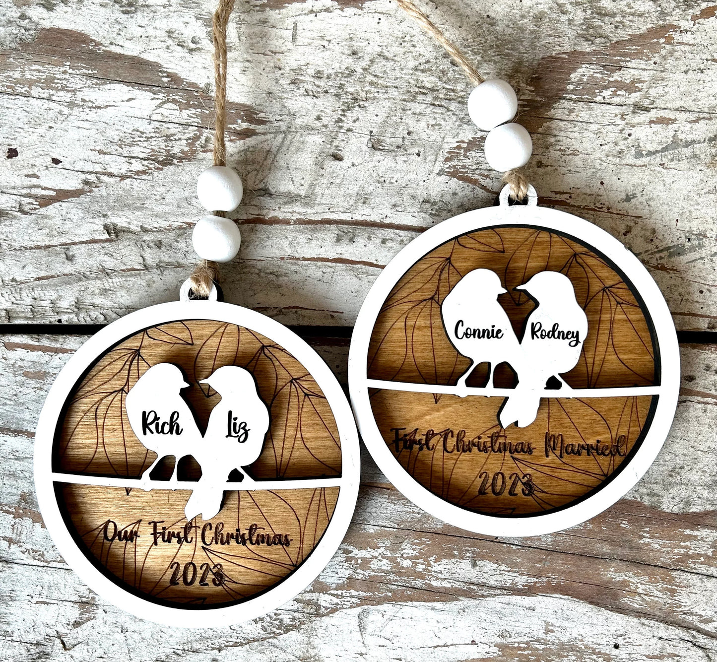 Personalized Love Birds Christmas Tree Ornament | Mr. and Mrs. Ornament | Wedding Gift | Gift for Newlyweds | Engagement Ornament | Our Nest