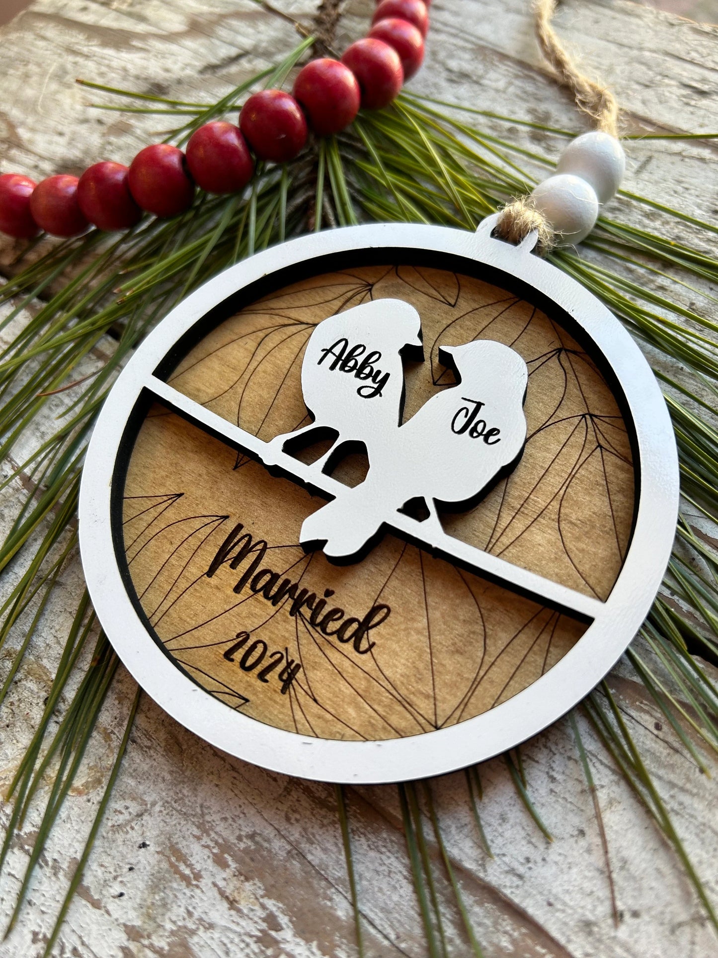 Personalized Love Birds Christmas Tree Ornament | Mr. and Mrs. Ornament | Wedding Gift | Gift for Newlyweds | Engagement Ornament | Our Nest