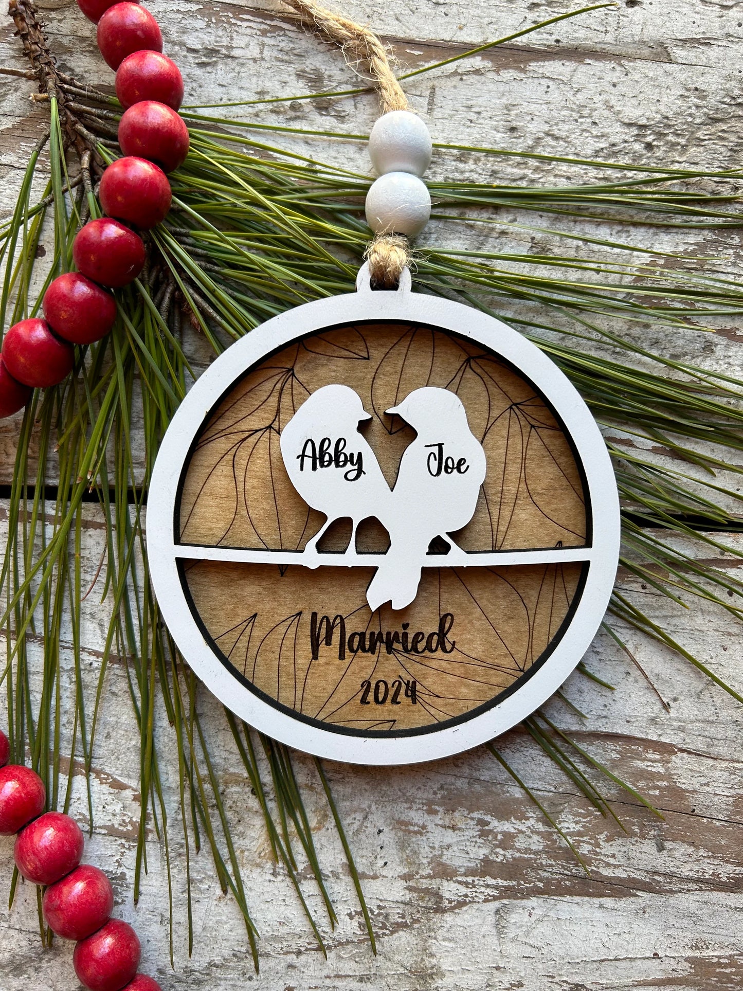 Personalized Love Birds Christmas Tree Ornament | Mr. and Mrs. Ornament | Wedding Gift | Gift for Newlyweds | Engagement Ornament | Our Nest