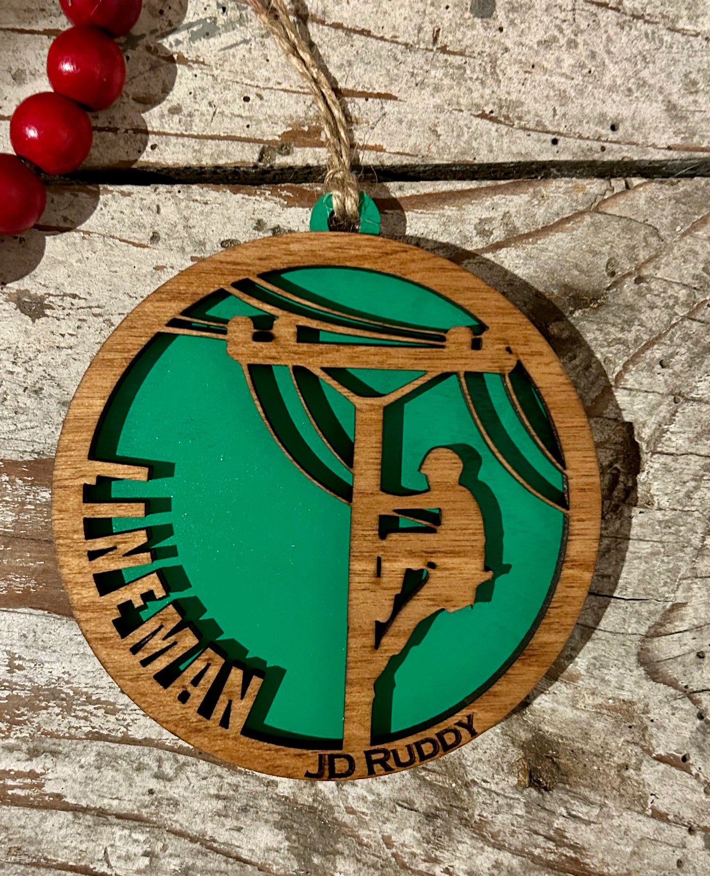 Personalized Lineman Christmas Tree Ornament | Gift for Lineman | Electric Worker Ornament