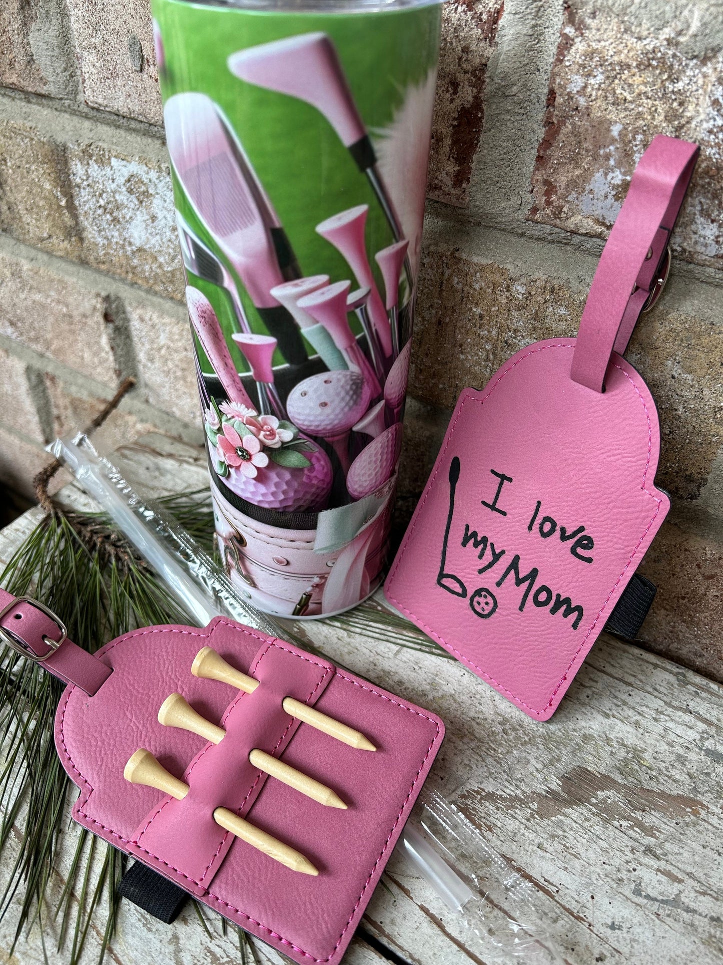Mom/Mommy Golf Tee Holder Personalized Using Child Handwriting with Pink Golf Tumbler | Mothers Day Gift from Son or Daughter | Golf Lover