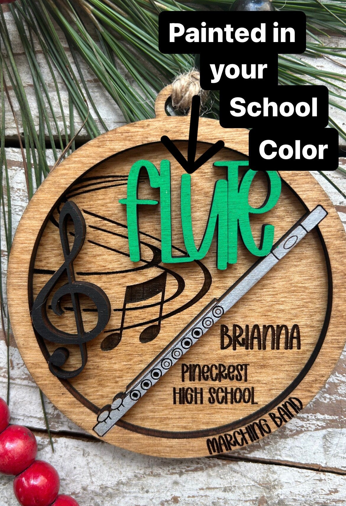 Personalized Flute Marching Band Christmas Tree Ornament | Music Instrument Ornament | Piccolo Custom Band Gift | Gift for Band Director