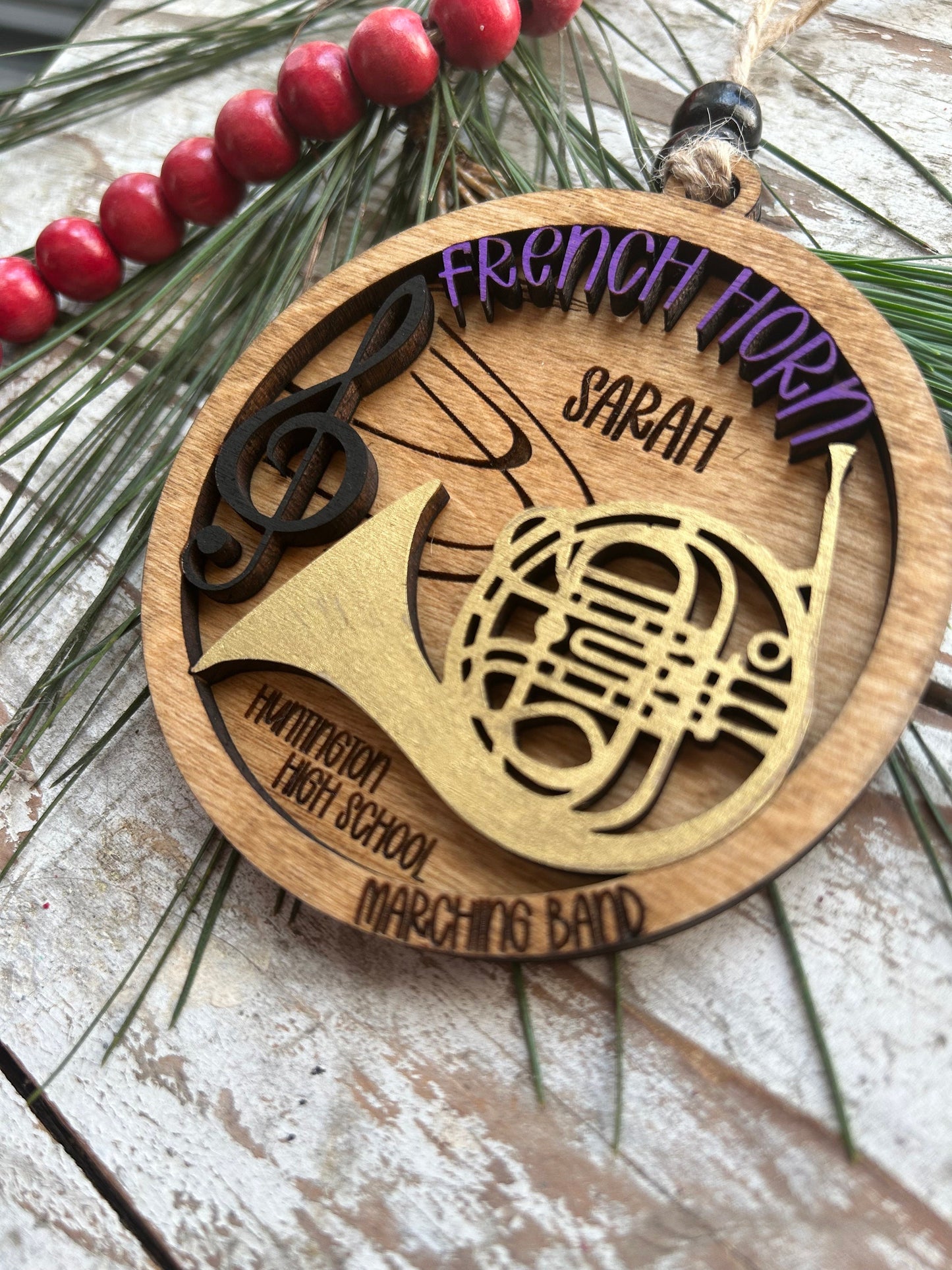 Personalized French Horn Concert Band Christmas Tree Ornament | Brass Music Instrument Ornament | Custom Band Gift | Gift for Band Director