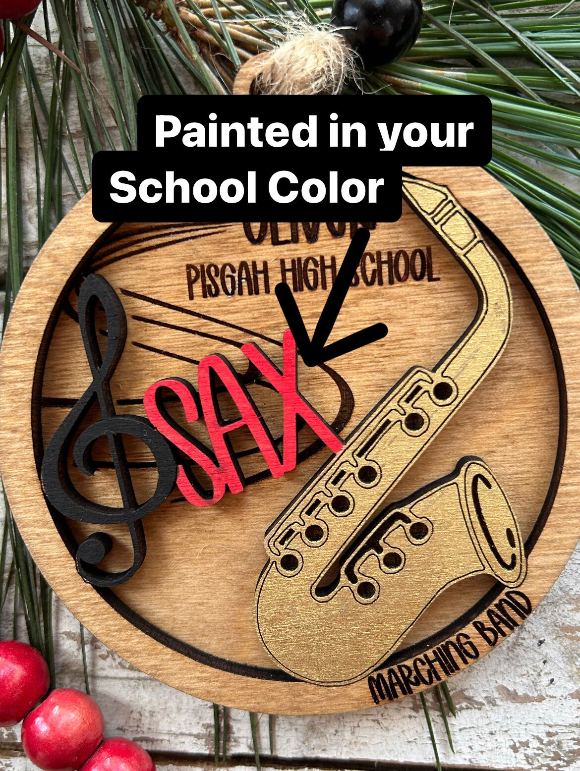 Personalized Saxophone Marching Band Christmas Tree Ornament | Brass Music Instrument Ornament | Custom Sax Gift | Gift for Band Director