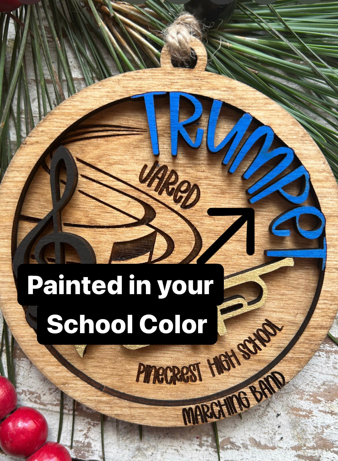 Personalized Trumpet Marching Band Christmas Tree Ornament | Brass Music Instrument Ornament | Custom Band Gift | Gift for Band Director
