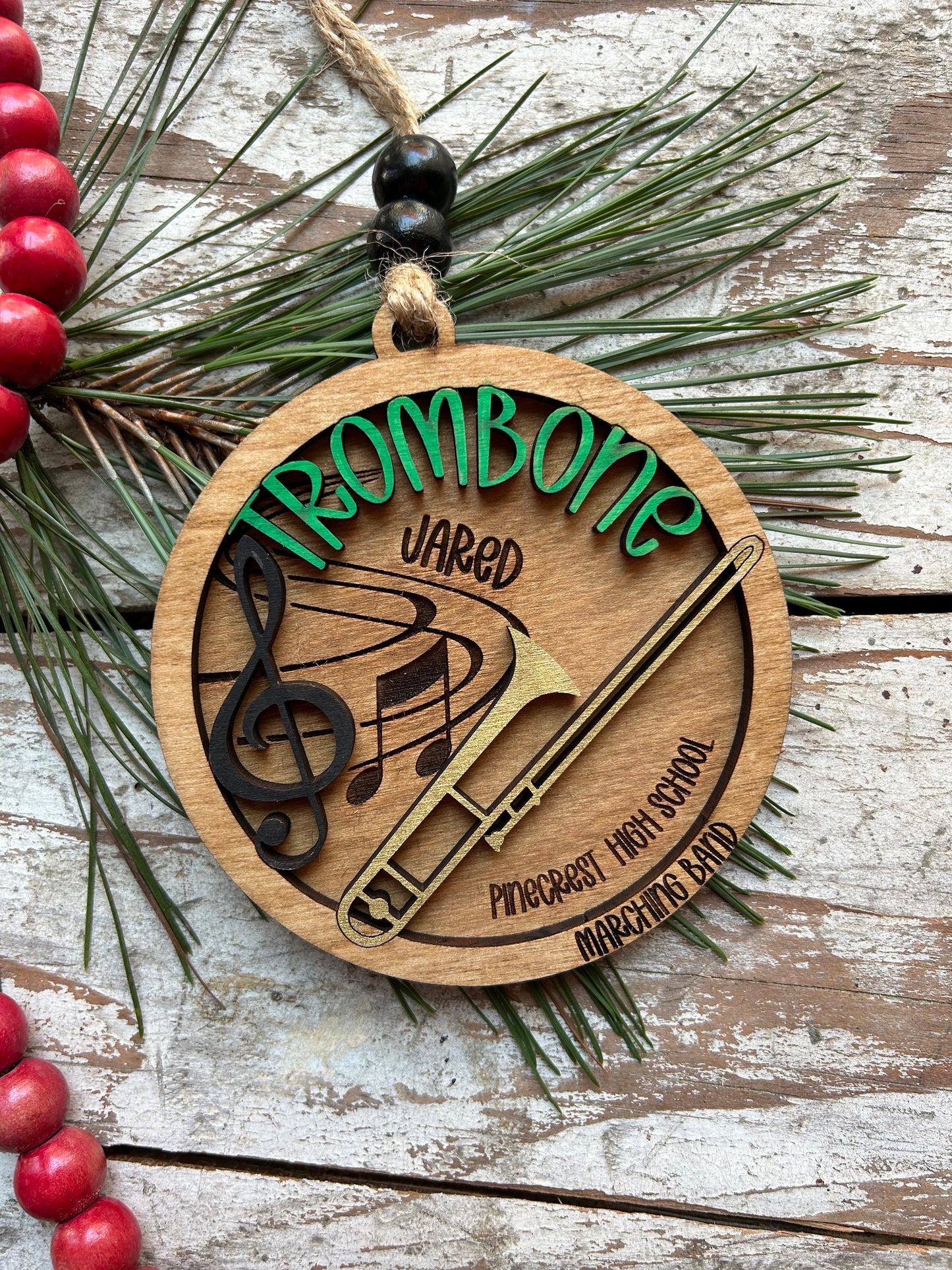 Personalized Trombone Marching Band Christmas Tree Ornament | Brass Music Instrument Ornament | Custom Band Gift | Gift for Band Director