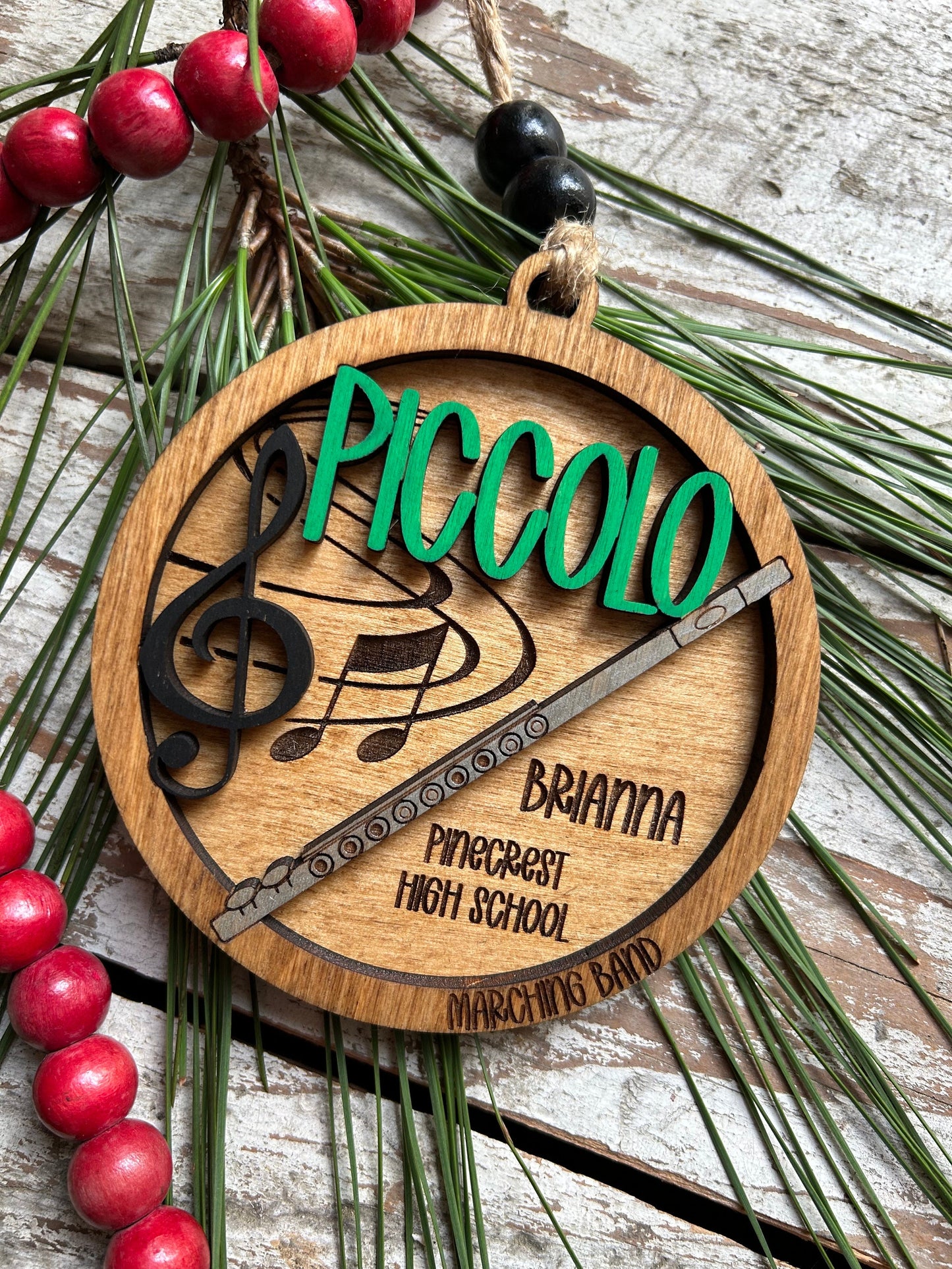 Personalized Piccolo Marching Band Christmas Tree Ornament | Music Instrument Ornament | Flute Custom Band Gift | Gift for Band Director