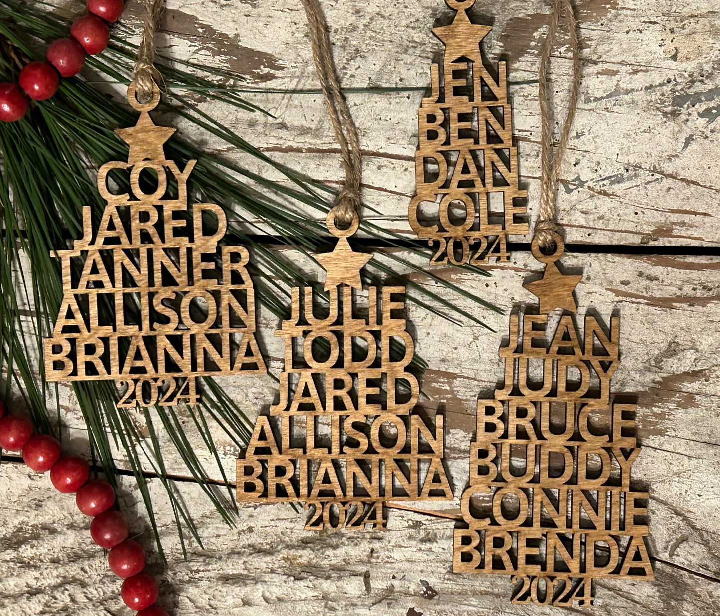 2025 Personalized Stacked Multi Name Christmas Tree Ornament | Family Name Ornament Tree Shape | Family Tree Custom Name | Gift For Family
