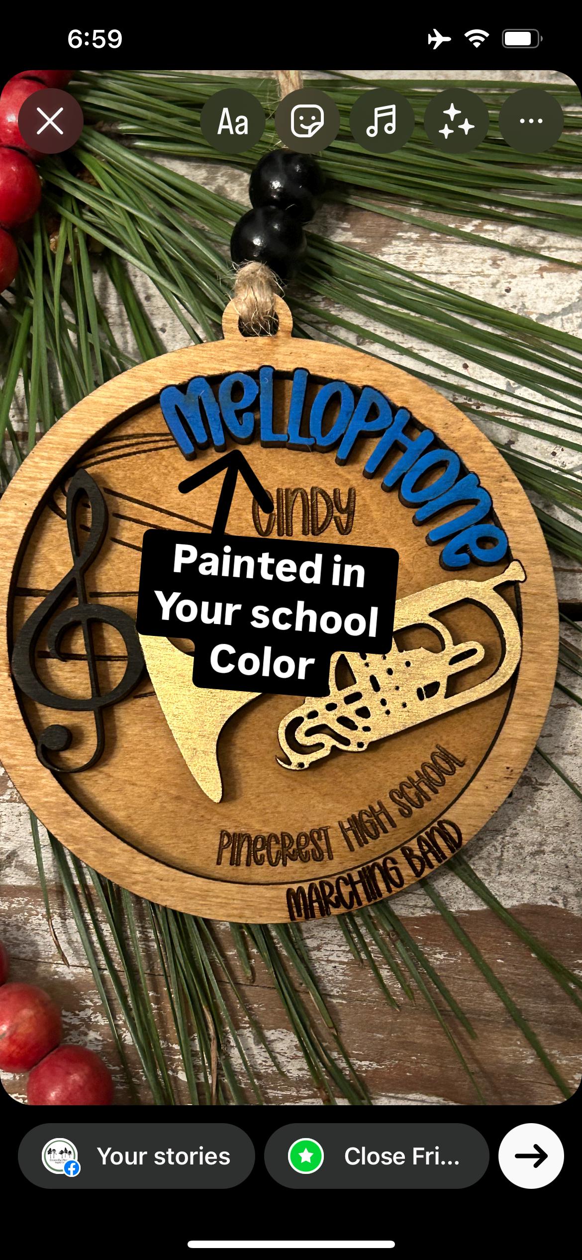 Personalized Mellophone Marching Band Christmas Tree Ornament | Brass Music Instrument Ornament | Custom Band Gift | Drum and Bugle Corp