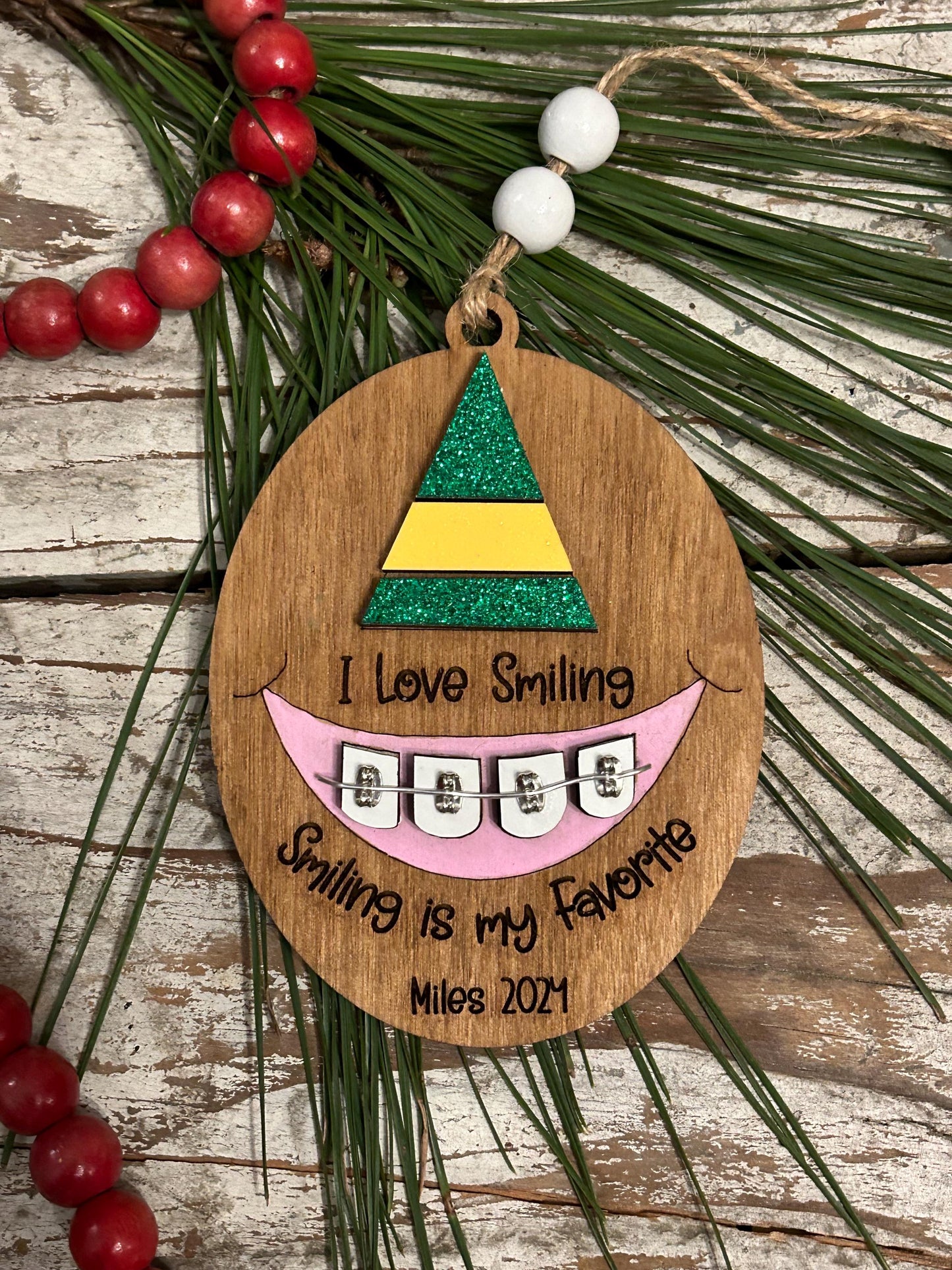 Personalized Braces Christmas Tree Ornament | Smiling is My Favorite | Brace Face | Orthodontist | Tin is In | Metal Mouth | Perfect Smile