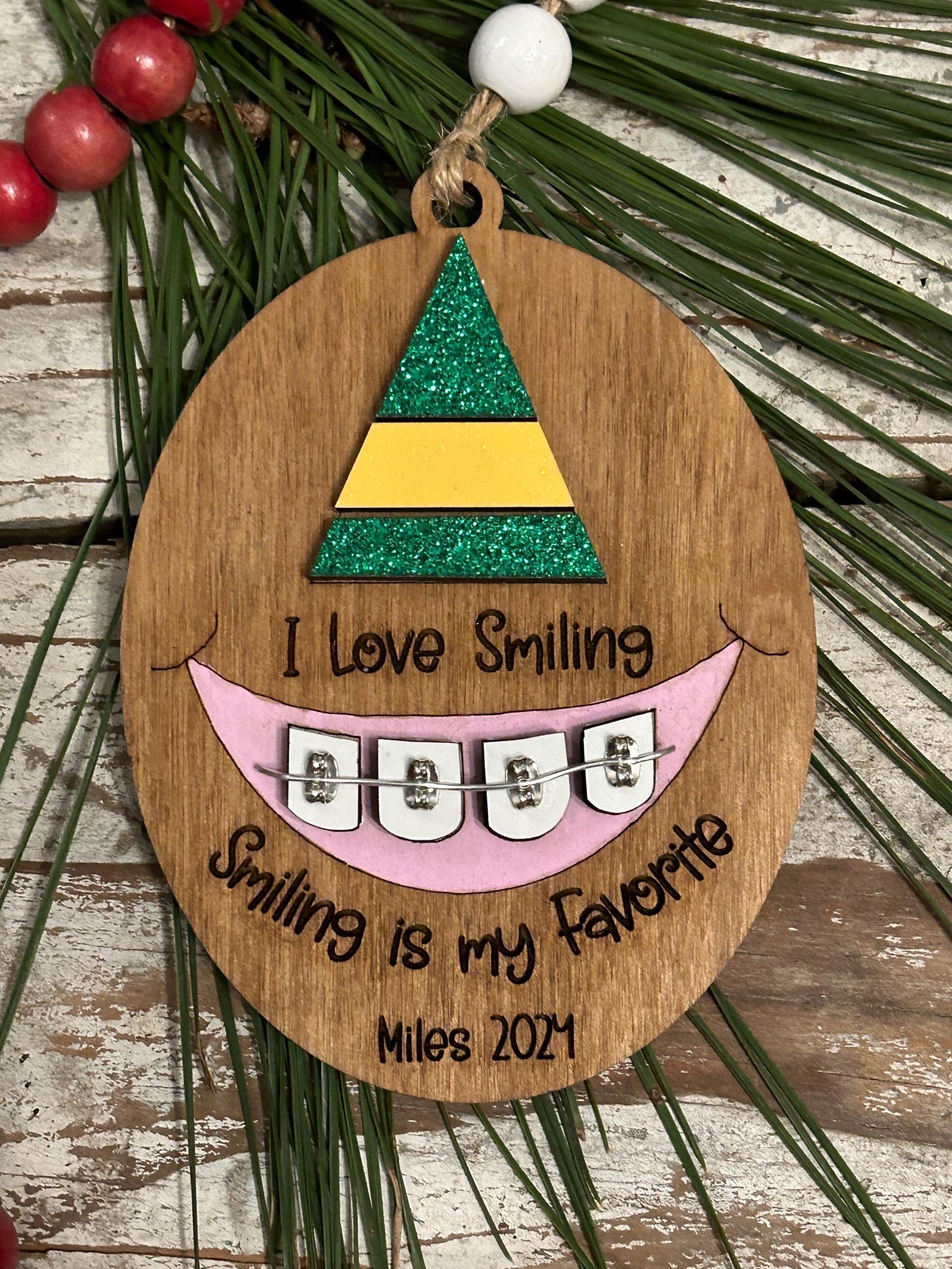 Personalized Braces Christmas Tree Ornament | Smiling is My Favorite | Brace Face | Orthodontist | Tin is In | Metal Mouth | Perfect Smile