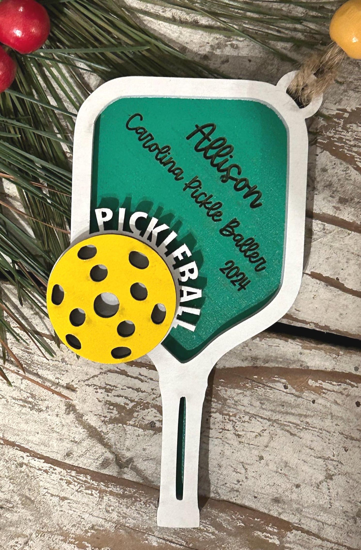 Personalized Pickleball Christmas Tree Ornament | Pickle Ball Team Players Gift | Custom Paddle Racket Tournament Prize | Pickleball Lover