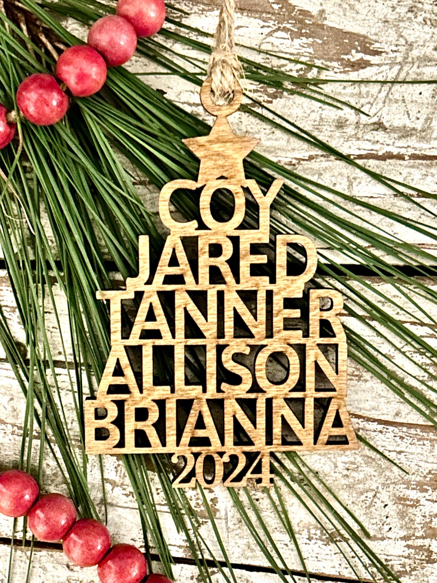 2025 Personalized Stacked Multi Name Christmas Tree Ornament | Family Name Ornament Tree Shape | Family Tree Custom Name | Gift For Family