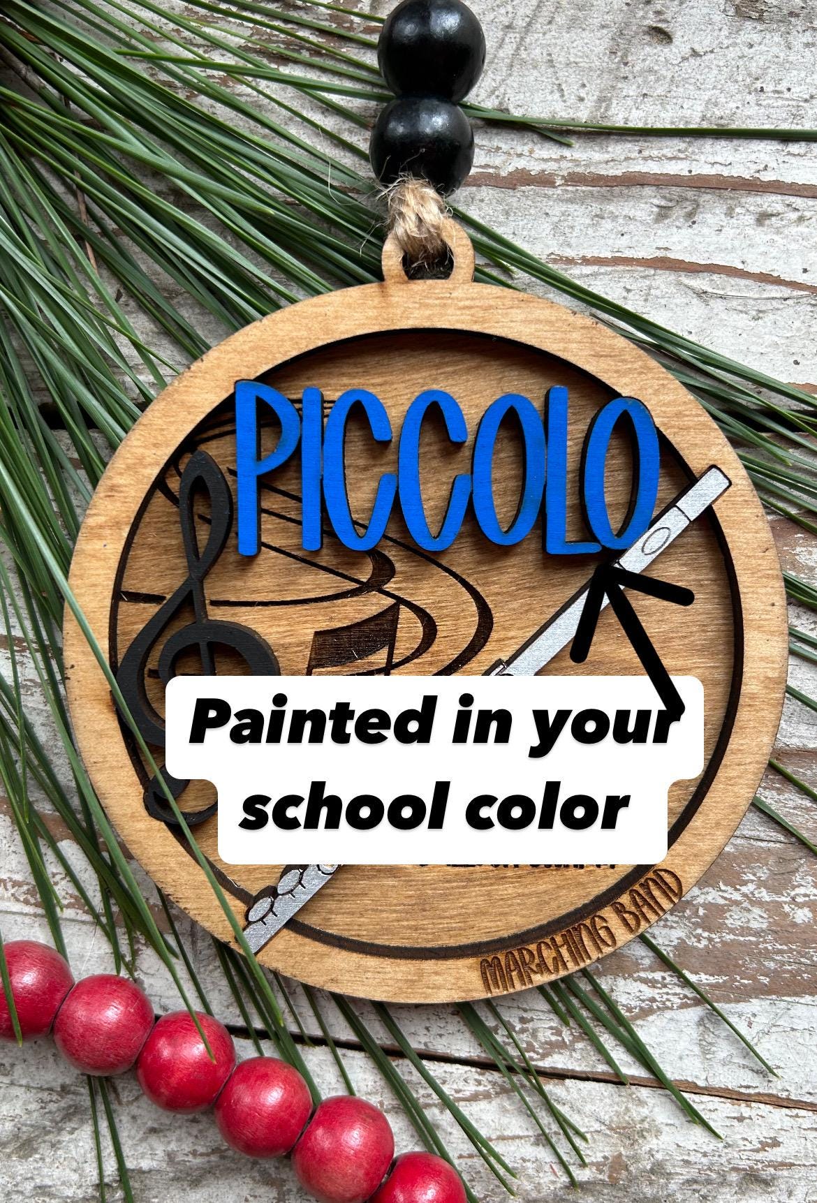 Personalized Piccolo Marching Band Christmas Tree Ornament | Music Instrument Ornament | Flute Custom Band Gift | Gift for Band Director