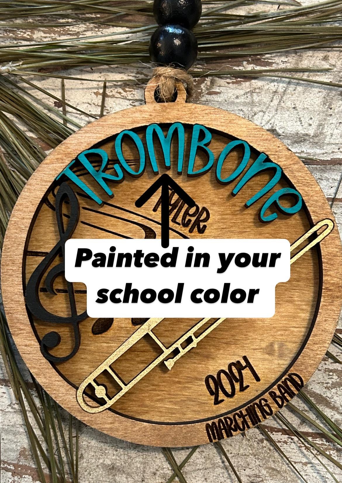 Personalized Trombone Marching Band Christmas Tree Ornament | Brass Music Instrument Ornament | Custom Band Gift | Gift for Band Director