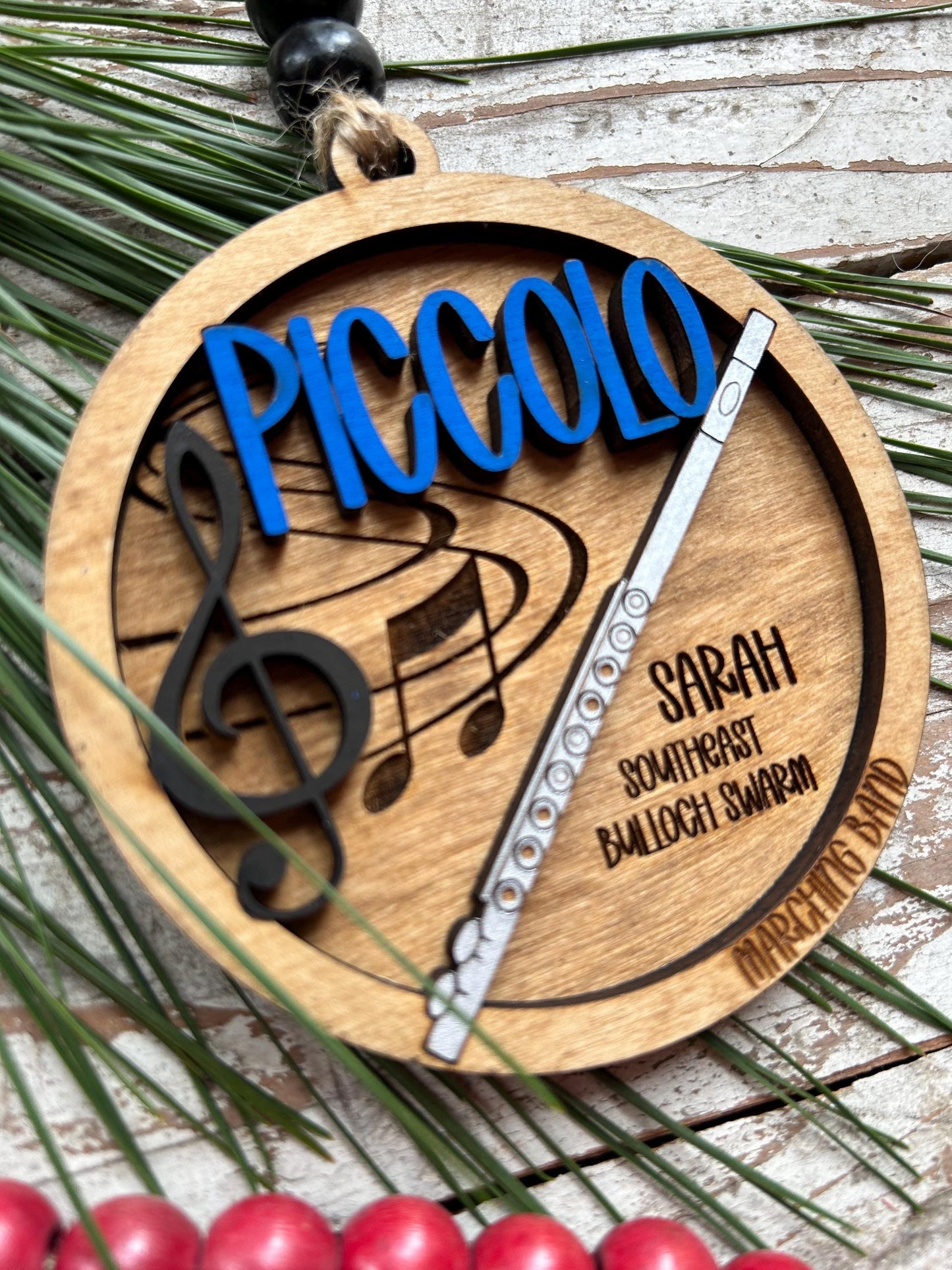 Personalized Piccolo Marching Band Christmas Tree Ornament | Music Instrument Ornament | Flute Custom Band Gift | Gift for Band Director