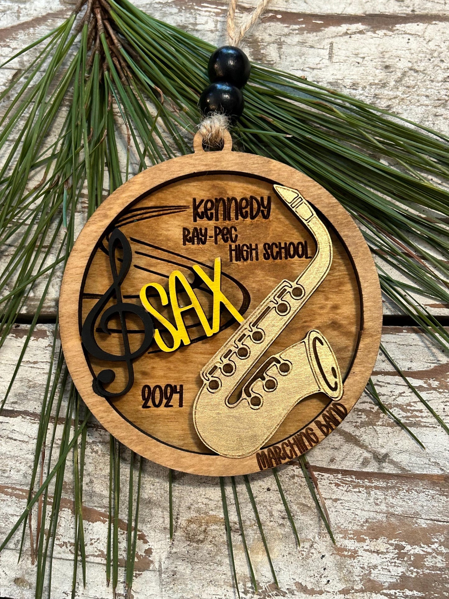 Personalized Saxophone Marching Band Christmas Tree Ornament | Brass Music Instrument Ornament | Custom Sax Gift | Gift for Band Director