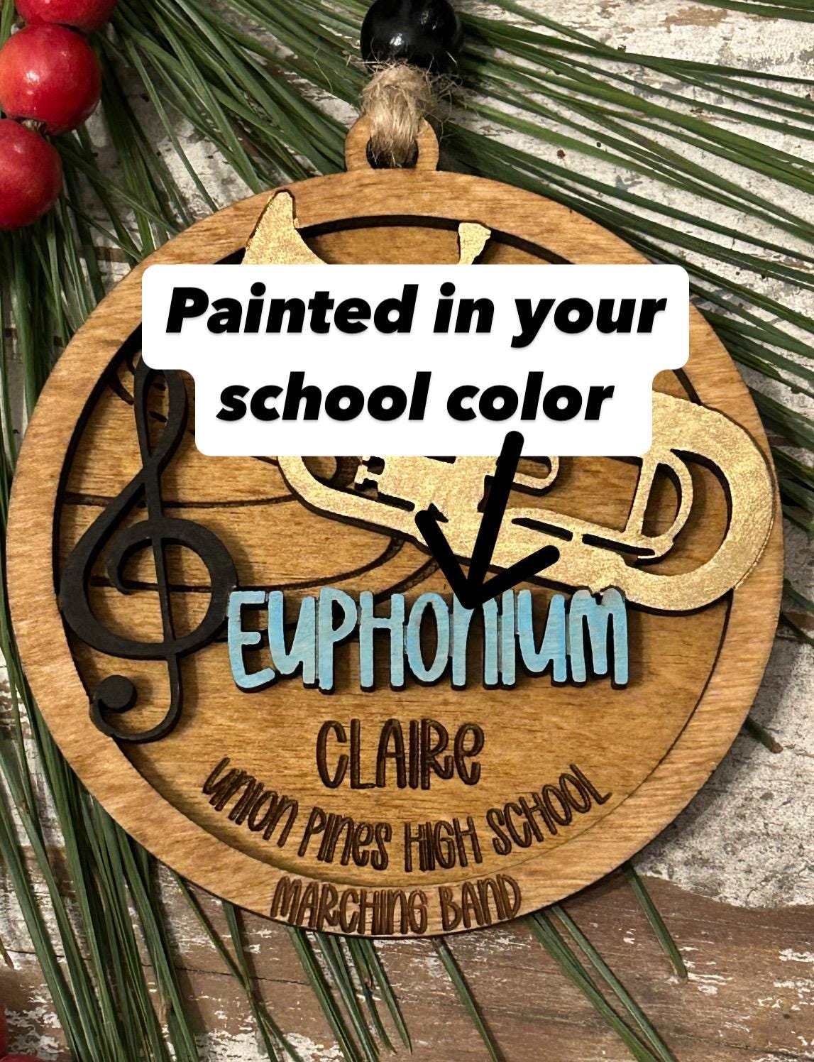Personalized Euphonium Marching Band Christmas Tree Ornament | Brass Music Instrument Ornament | Custom Band Gift | Gift for Band Director