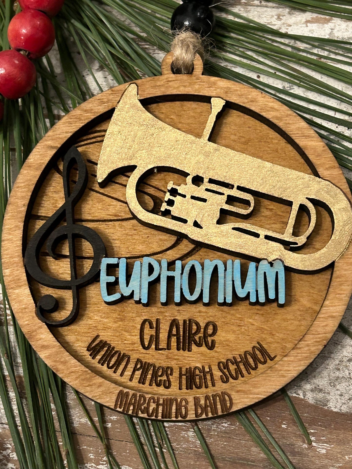 Personalized Euphonium Marching Band Christmas Tree Ornament | Brass Music Instrument Ornament | Custom Band Gift | Gift for Band Director