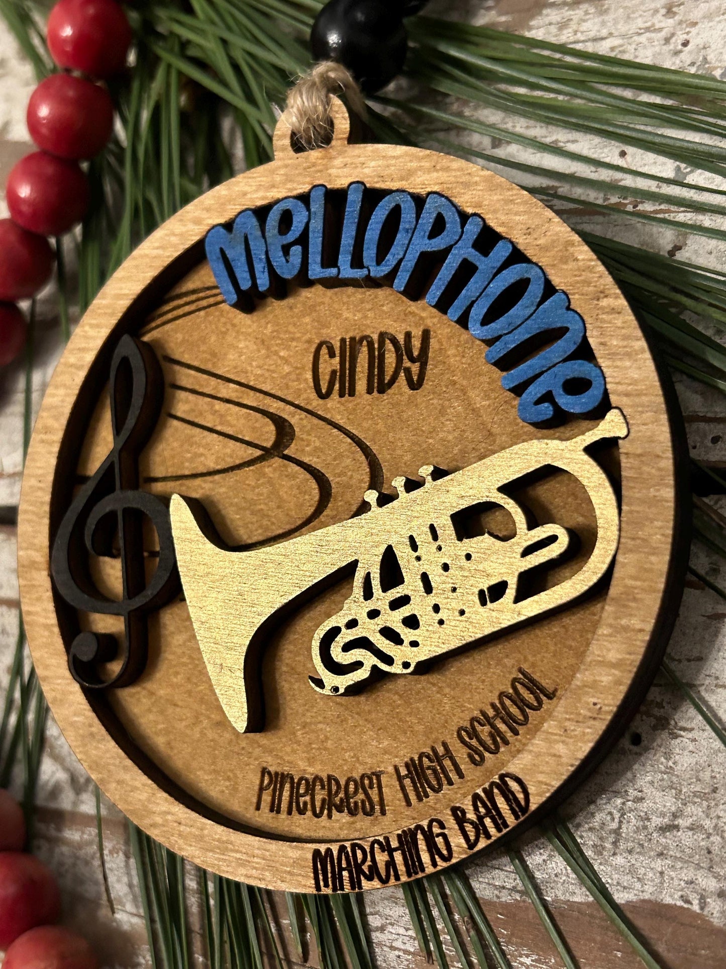 Personalized Mellophone Marching Band Christmas Tree Ornament | Brass Music Instrument Ornament | Custom Band Gift | Drum and Bugle Corp