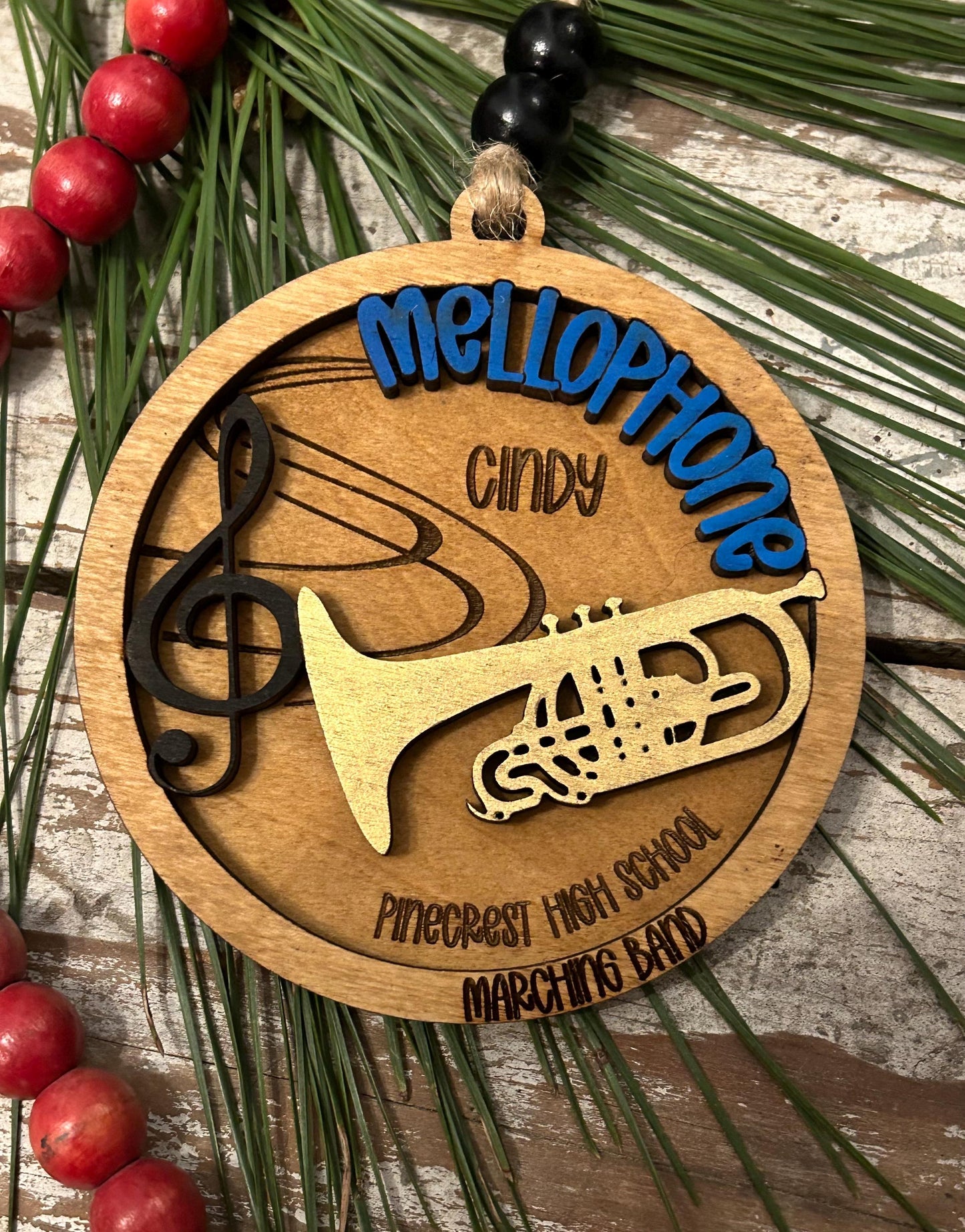 Personalized Mellophone Marching Band Christmas Tree Ornament | Brass Music Instrument Ornament | Custom Band Gift | Drum and Bugle Corp