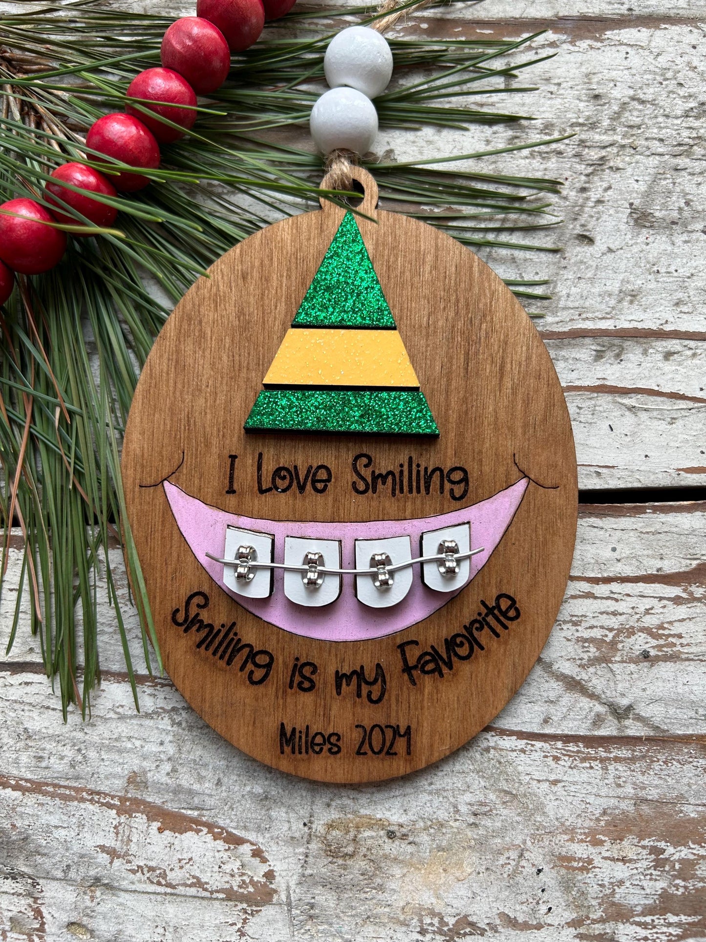 Personalized Braces Christmas Tree Ornament | Smiling is My Favorite | Brace Face | Orthodontist | Tin is In | Metal Mouth | Perfect Smile