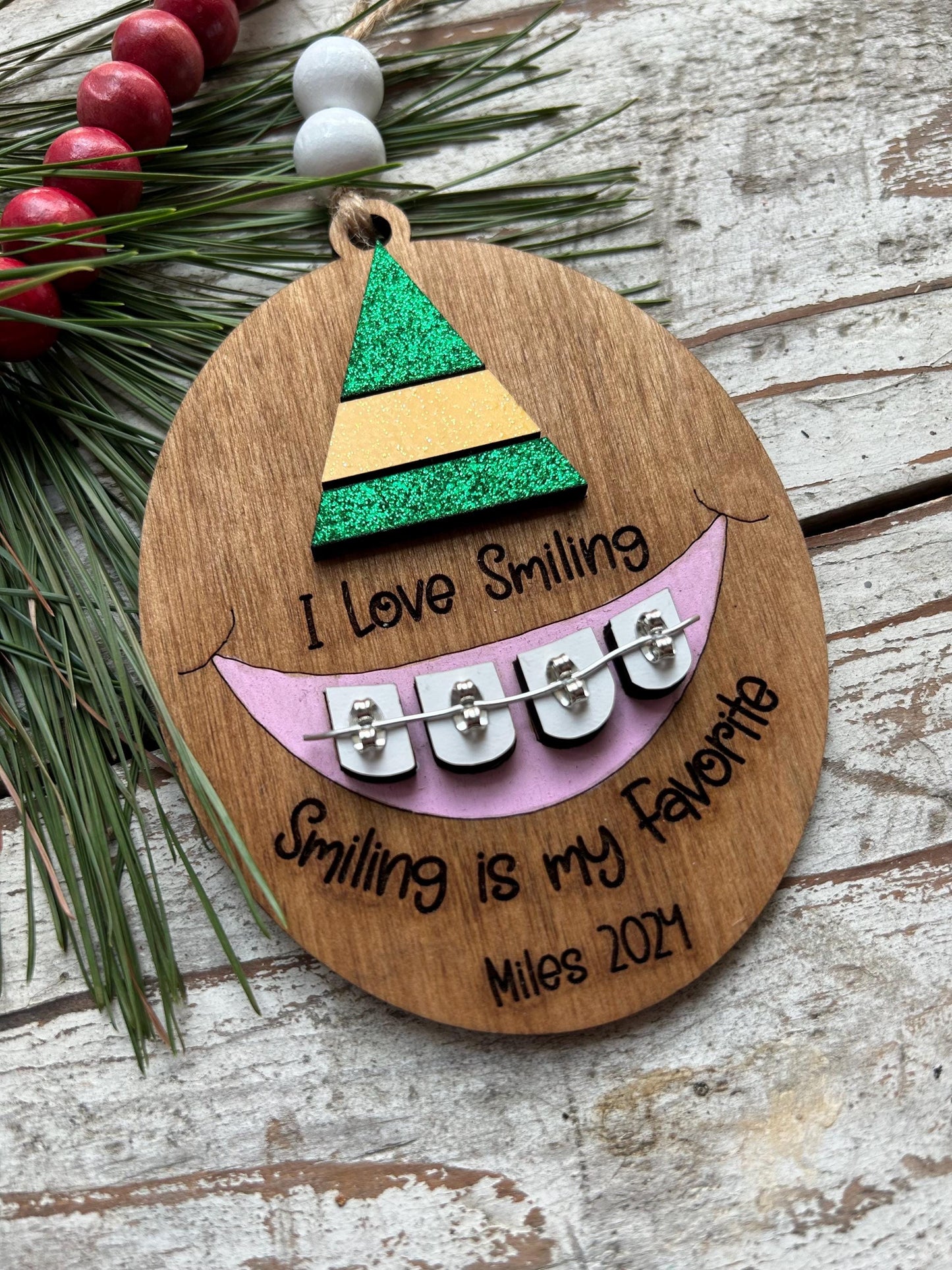 Personalized Braces Christmas Tree Ornament | Smiling is My Favorite | Brace Face | Orthodontist | Tin is In | Metal Mouth | Perfect Smile