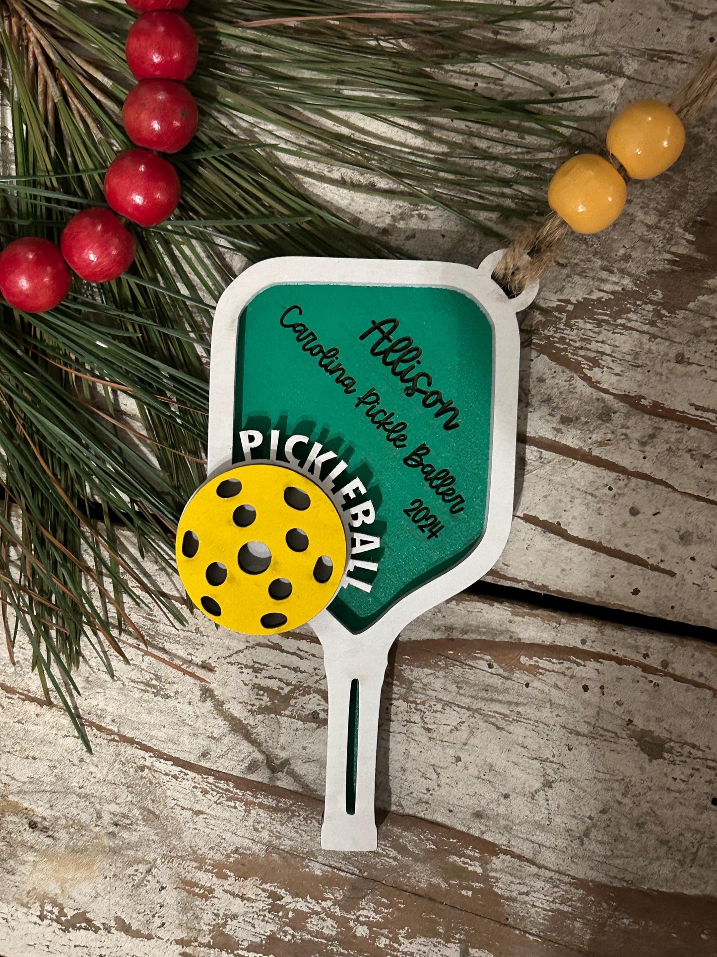 Personalized Pickleball Christmas Tree Ornament | Pickle Ball Team Players Gift | Custom Paddle Racket Tournament Prize | Pickleball Lover