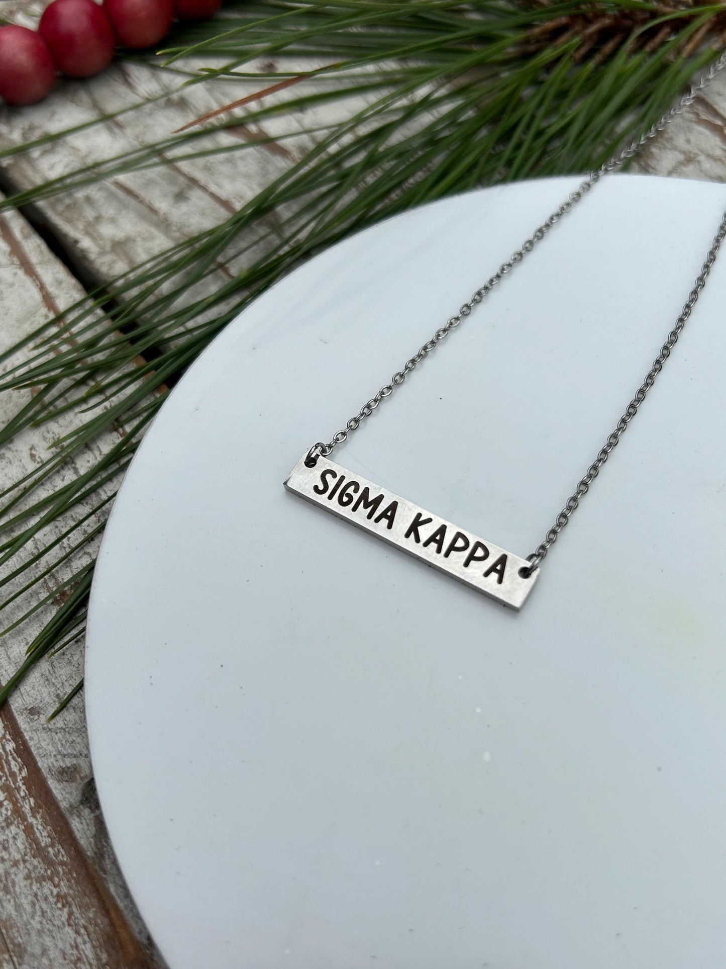 Sorority Name Bar Necklace | Engraved Greek Letters Pendant Necklace | Greek Letter Jewelry | Rush Necklace Gift For Big Little Sister