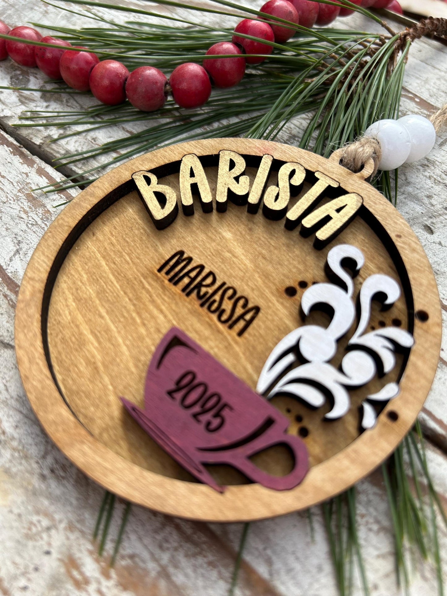 Personalized Barista Christmas Tree Ornament | Coffee Shop Thank You Gift | Best Latte Espresso Maker | First Christmas as a Barista