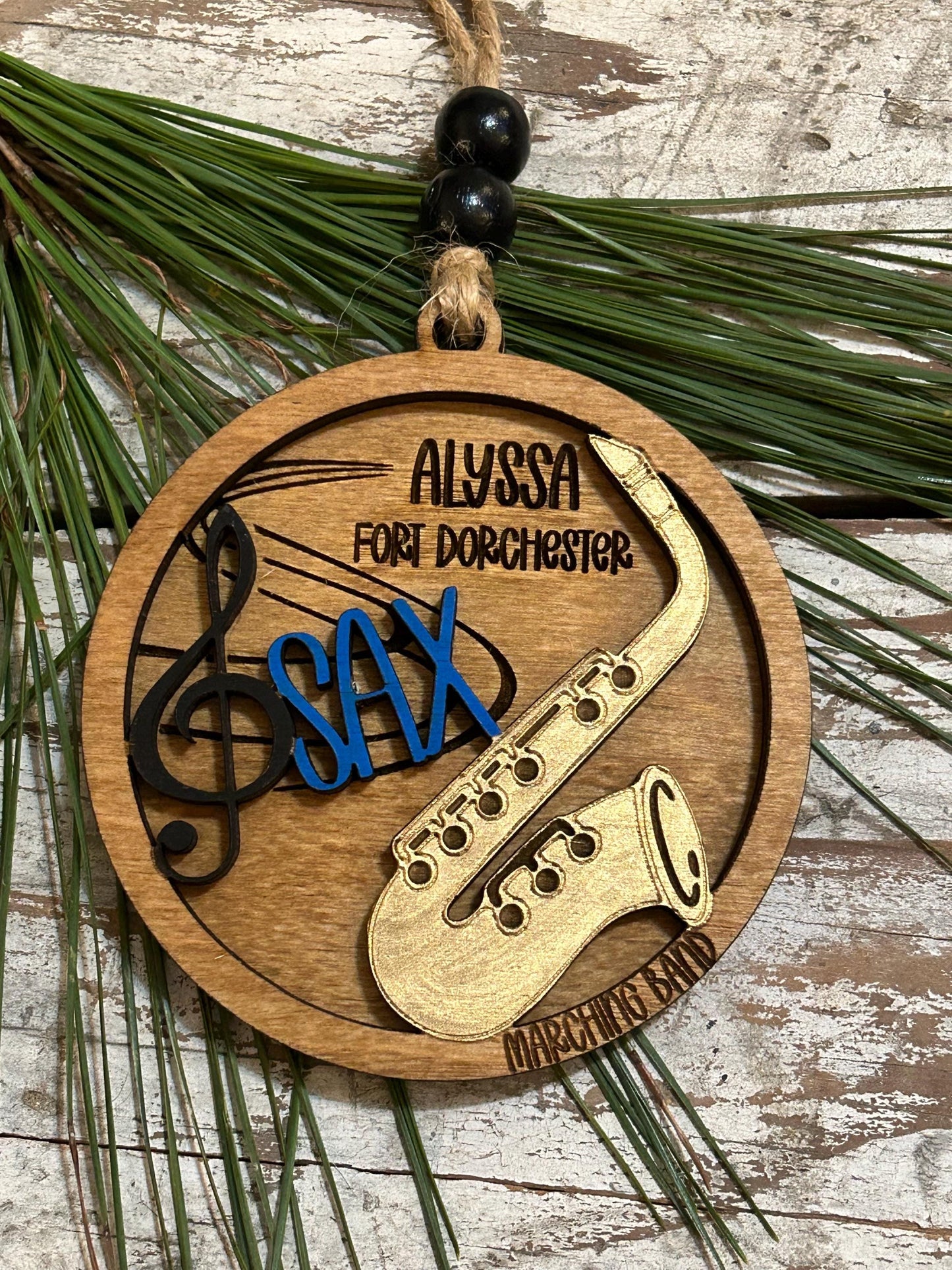 Personalized Saxophone Marching Band Christmas Tree Ornament | Brass Music Instrument Ornament | Custom Sax Gift | Gift for Band Director