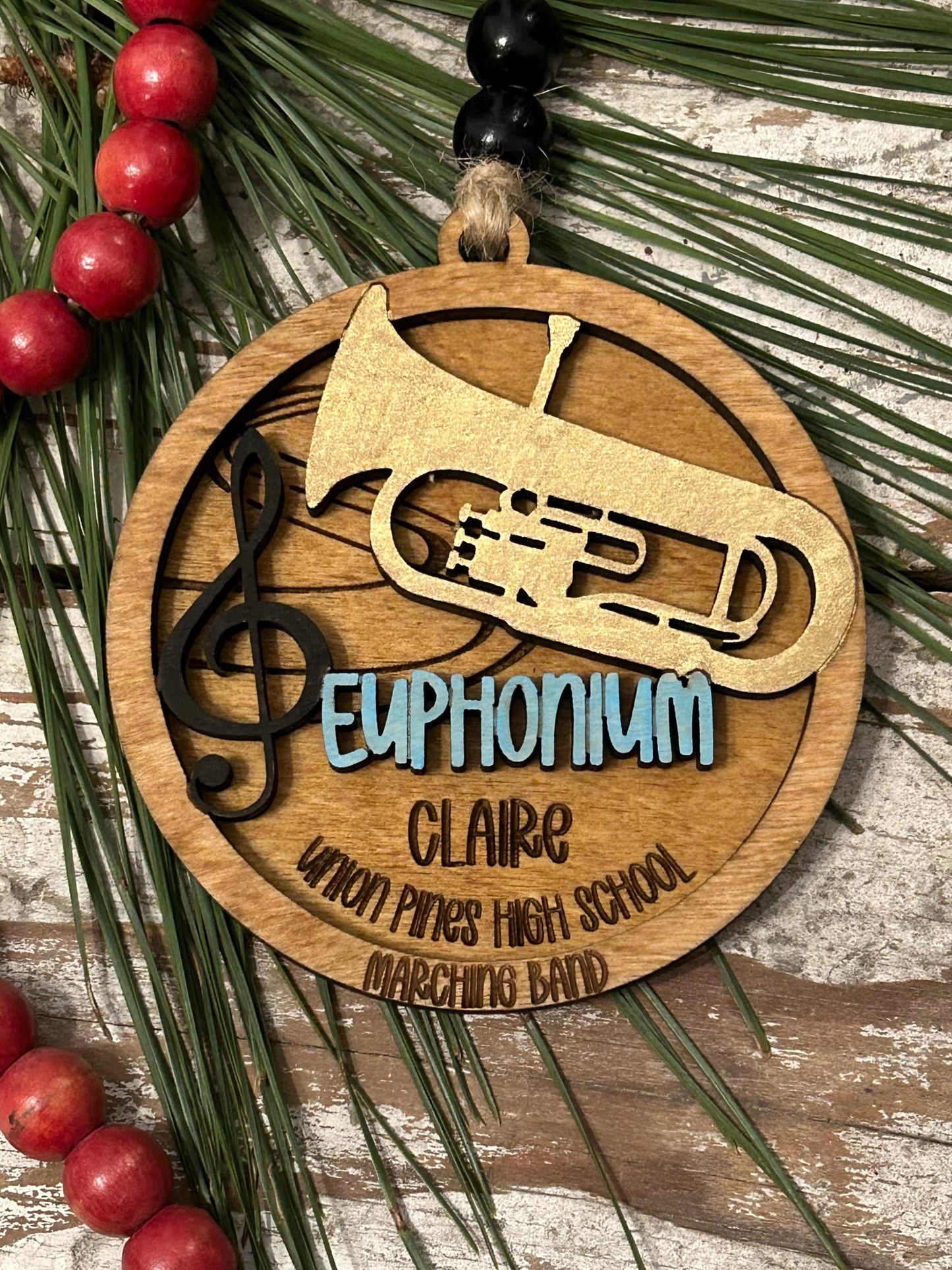Personalized Euphonium Marching Band Christmas Tree Ornament | Brass Music Instrument Ornament | Custom Band Gift | Gift for Band Director