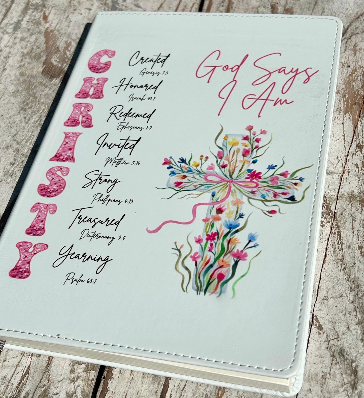 Personalized God Says I Am Bible Verse Name Journal | Christian Religious Notebook for Girl | First Communion Baptism Easter Pastor Gift