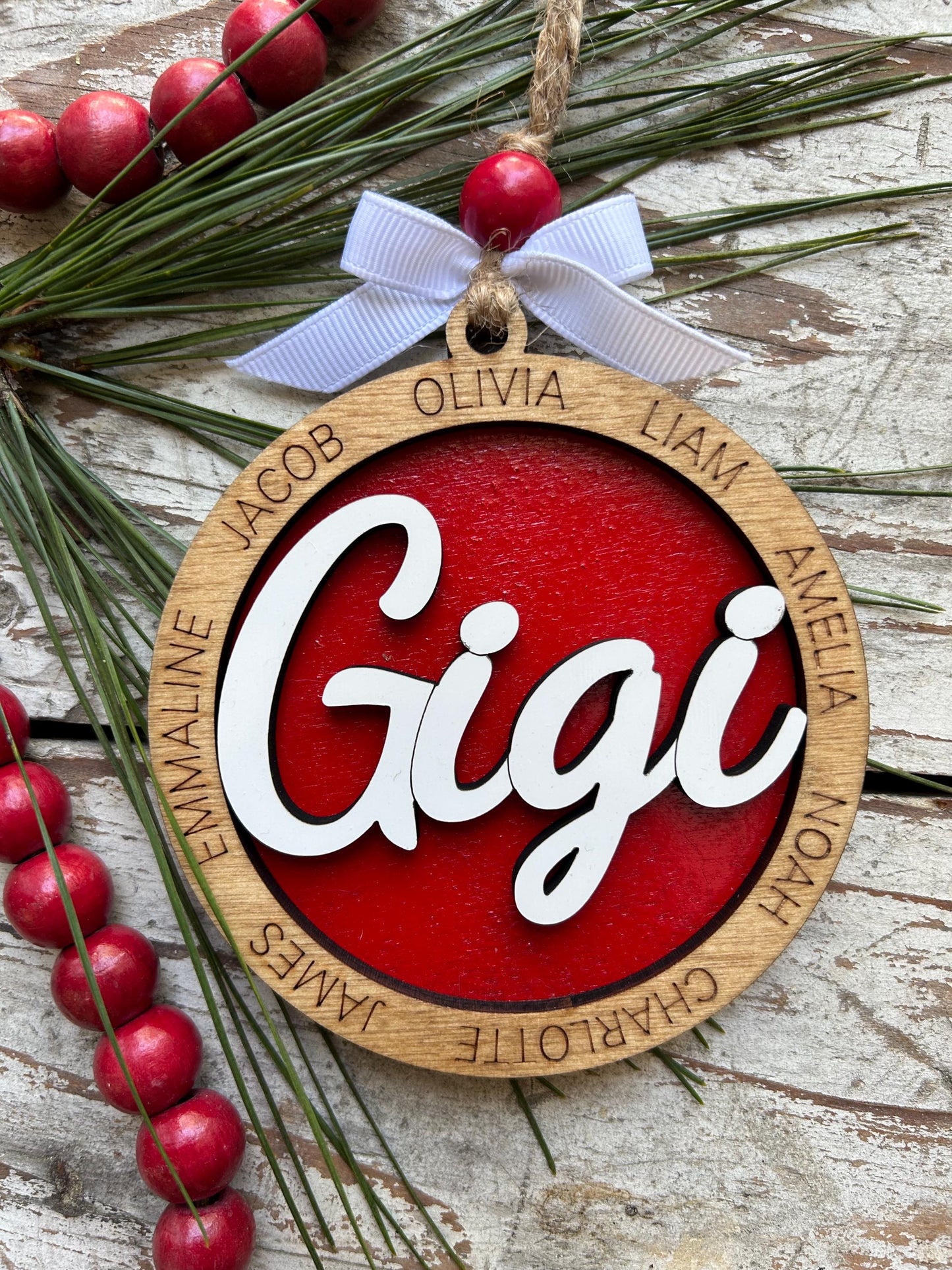 Personalized Gigi Grandkids Names Christmas Tree Ornament | Family Name Ornament | Grandma Family Custom Name | Gift For Gi Gi