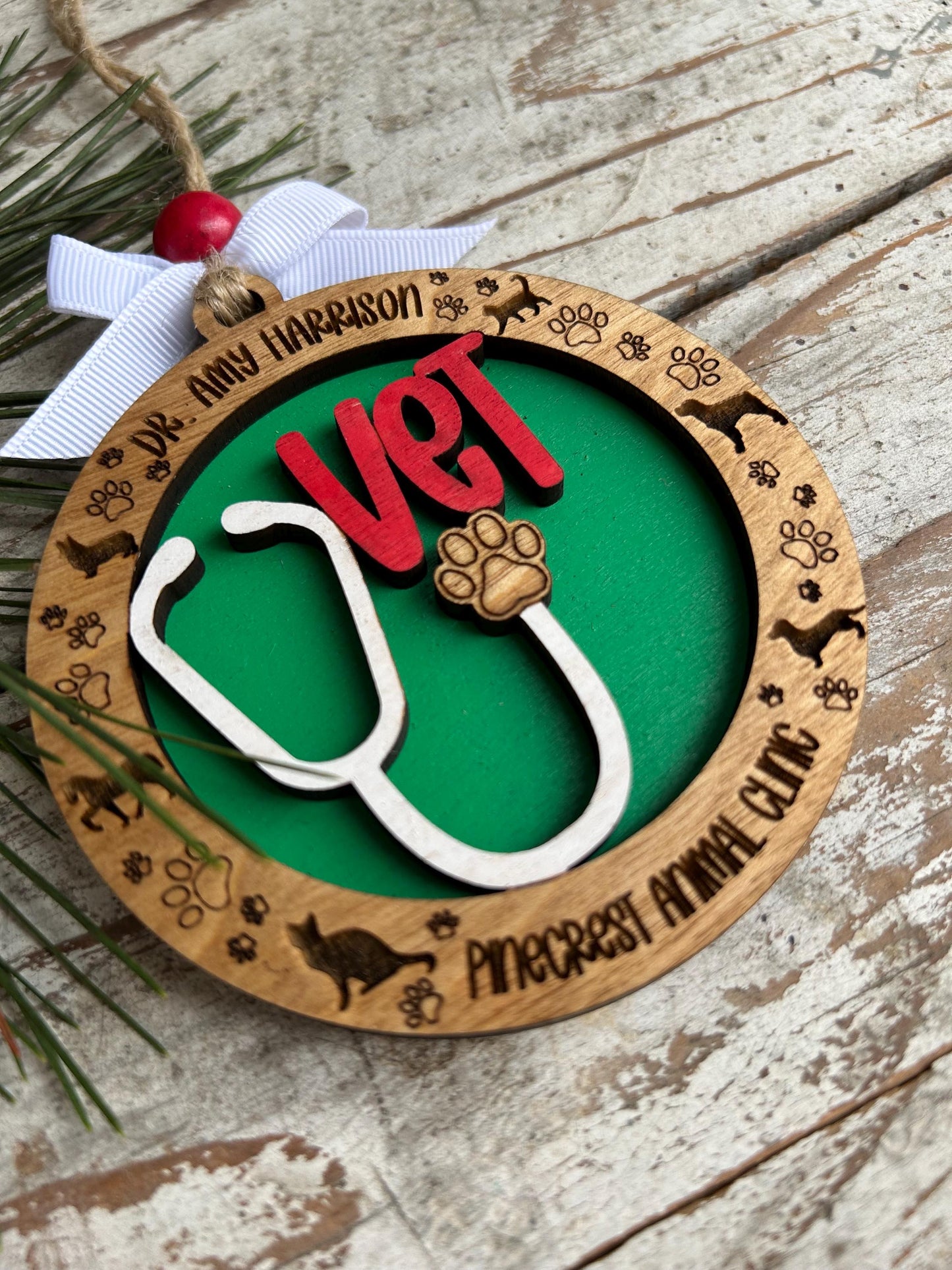 Personalized Veterinarian Christmas Tree Ornament | Holiday Present For Animal Care | Appreciation Gift Dog Cat Horse | Vet Graduation Gift