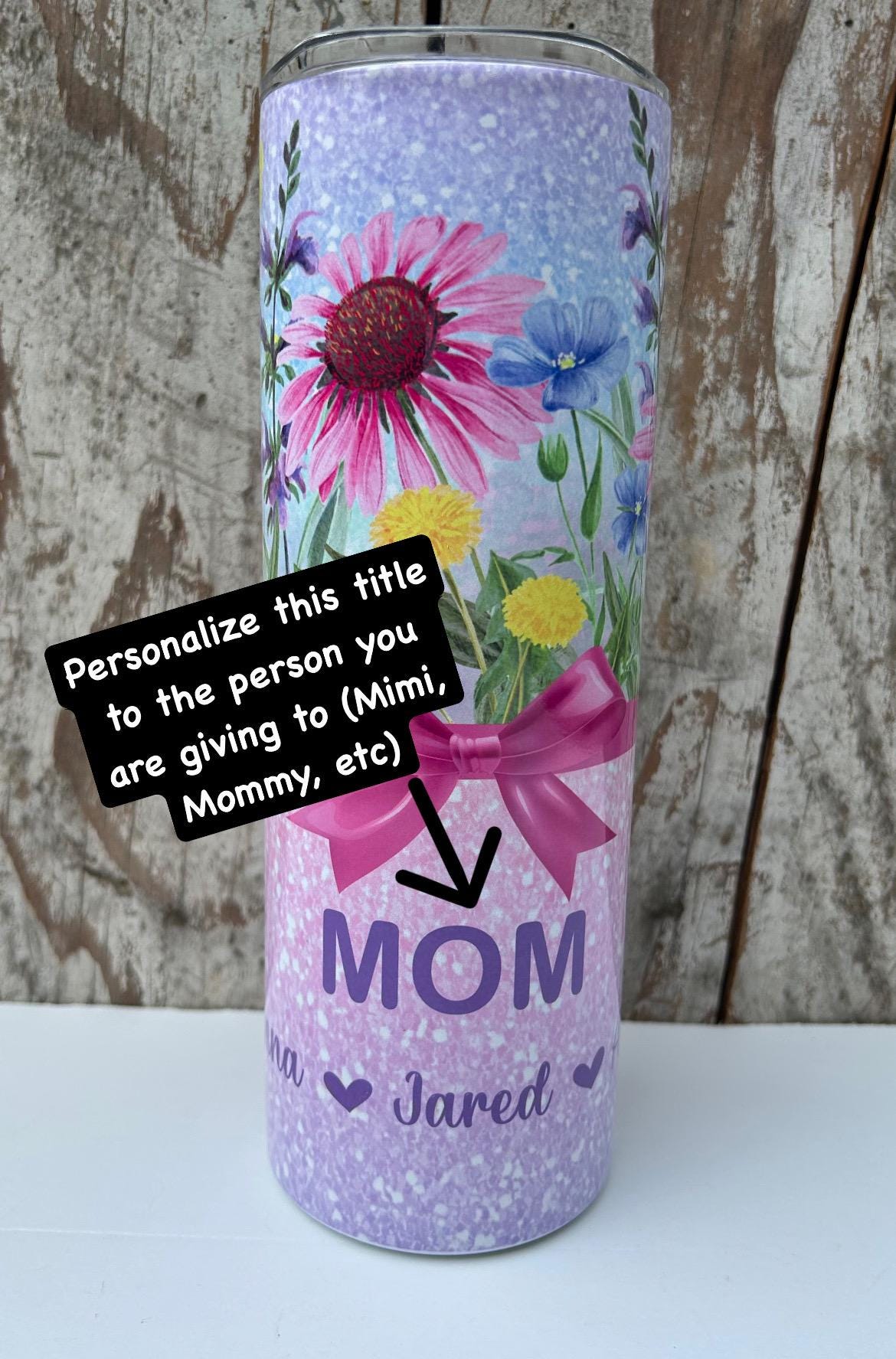 Personalized Mom Wildflower Tumbler with Names | Coquette Bow | New Mommy Mama Stainless Steel 20 oz Floral Cup | Mothers Day Gift from Kids