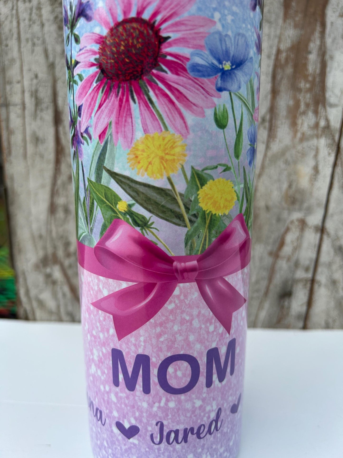 Personalized Mom Wildflower Tumbler with Names | Coquette Bow | New Mommy Mama Stainless Steel 20 oz Floral Cup | Mothers Day Gift from Kids