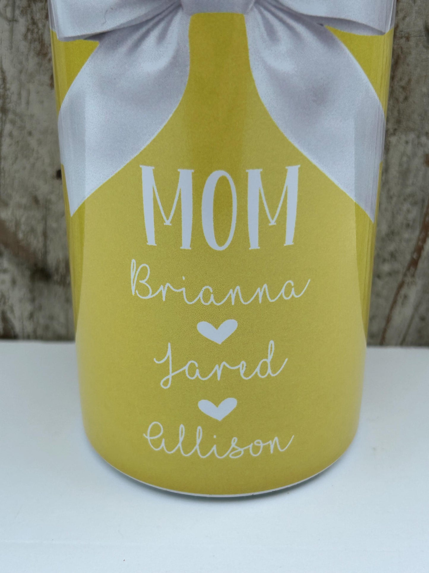 Personalized Mom Yellow Daisy Tumbler with Kids Names | Coquette Bow | New Mommy Mama Stainless Steel 20 oz Flower Cup | Mothers Day Gift