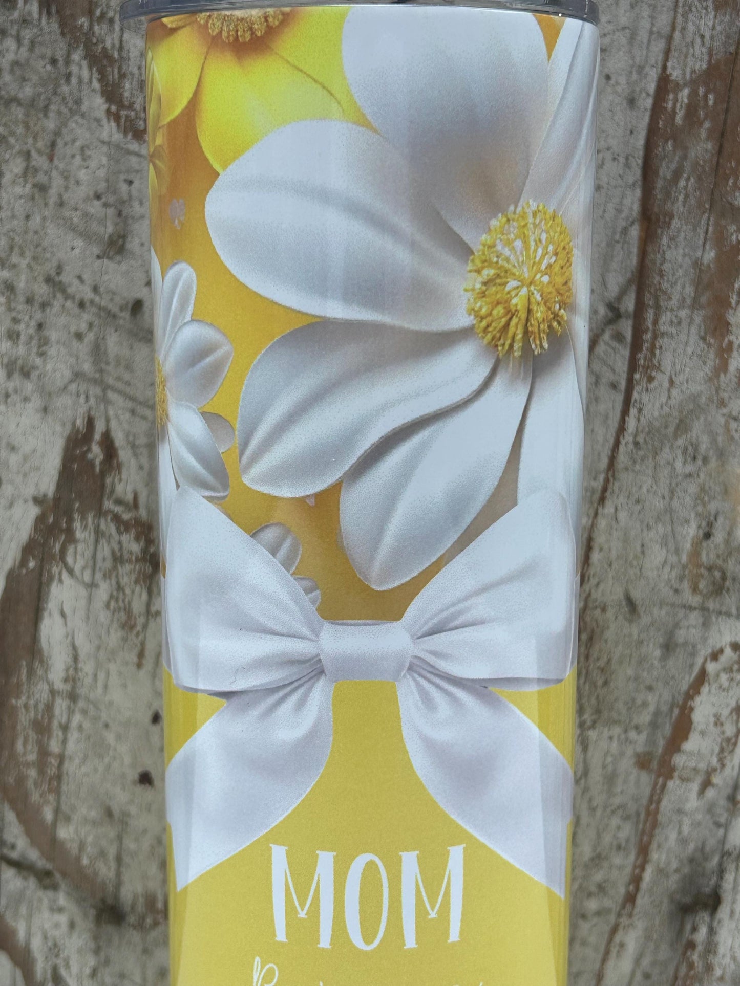 Personalized Mom Yellow Daisy Tumbler with Kids Names | Coquette Bow | New Mommy Mama Stainless Steel 20 oz Flower Cup | Mothers Day Gift